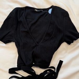 Zara Black Wrap Bodysuit Crop Top